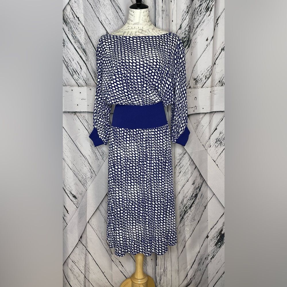 Maeve Anthropologie Abstract Print Gemma Dress Blue & White XS